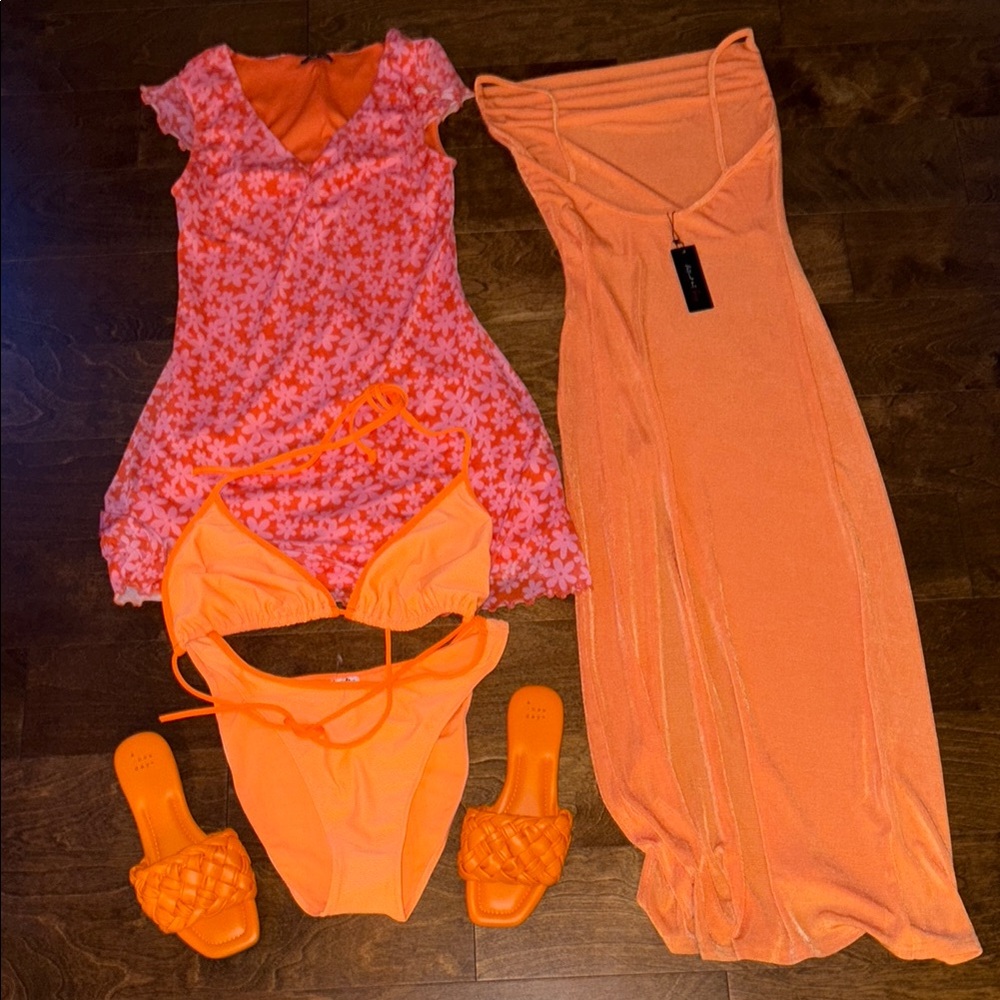 NWT and NWOT Bundle 🥰 1 long dress sandals 2 pc bikini PRICED TO SELL
